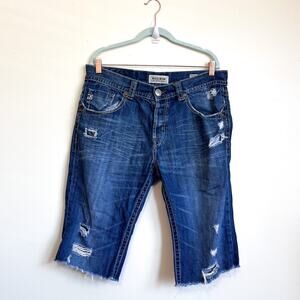 MEK Denim New Havana Mens Shorts Sz 36 Denim Cutoffs Distressed Flap Pocket